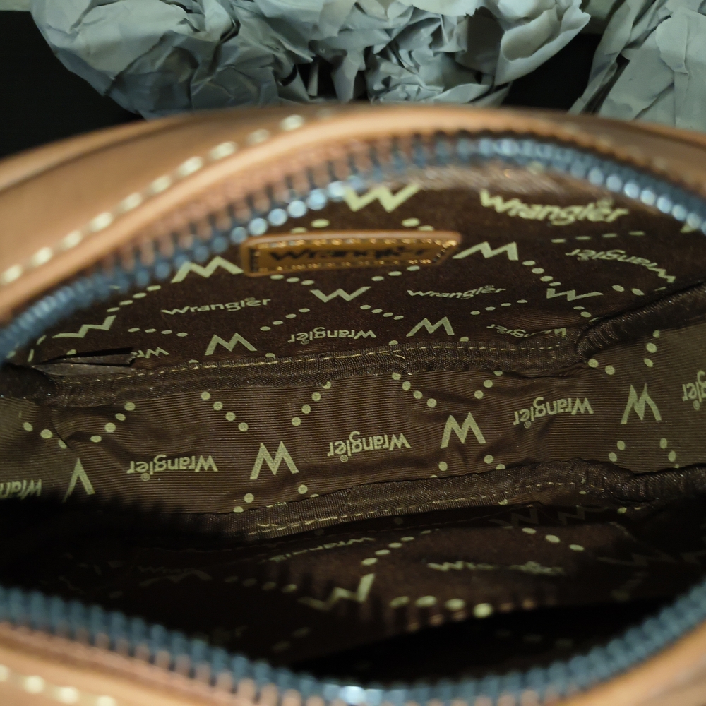 Wrangler Cow Print Brown and White Crossbody Bag - Picture 8 of 9